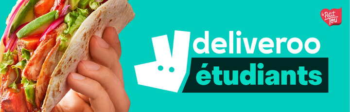 deliveroo étudiants tacos dans un main et logo petit tou